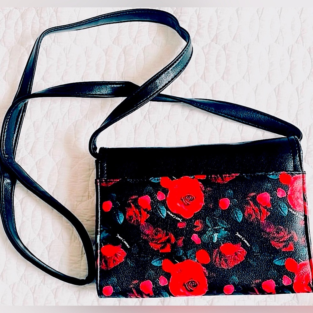 Juicy Couture black and red floral crossbody purse - Picture 2 of 10
